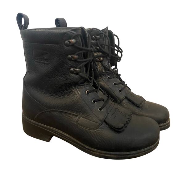 Dansko Kiltie Lace Up Leather Boots Womens Size 40 Black 9.5 10 Prairie Grunge - Picture 1 of 8
